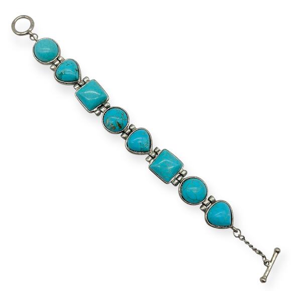 Burnished Silver Bracelet Turquoise Multi Shaped Semi Precious Stone Howlite - Picture 8 of 11